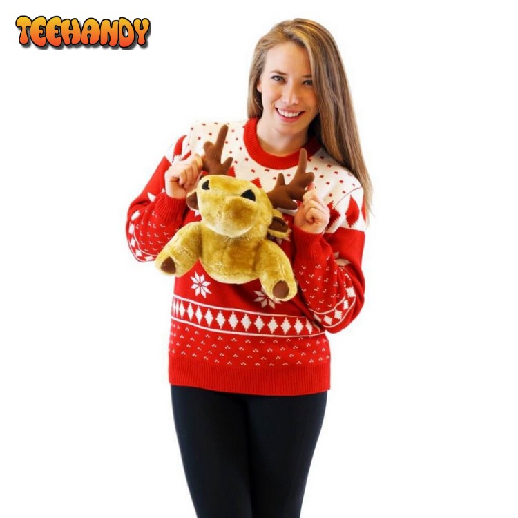 Women’s Red Stuffed Moose For Unisex Ugly Christmas Sweater