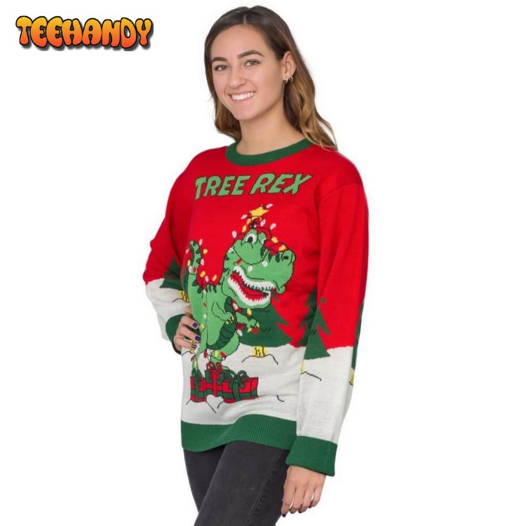 Women’s Tree Rex Ugly Christmas Sweater, All Over Print Sweatshirt