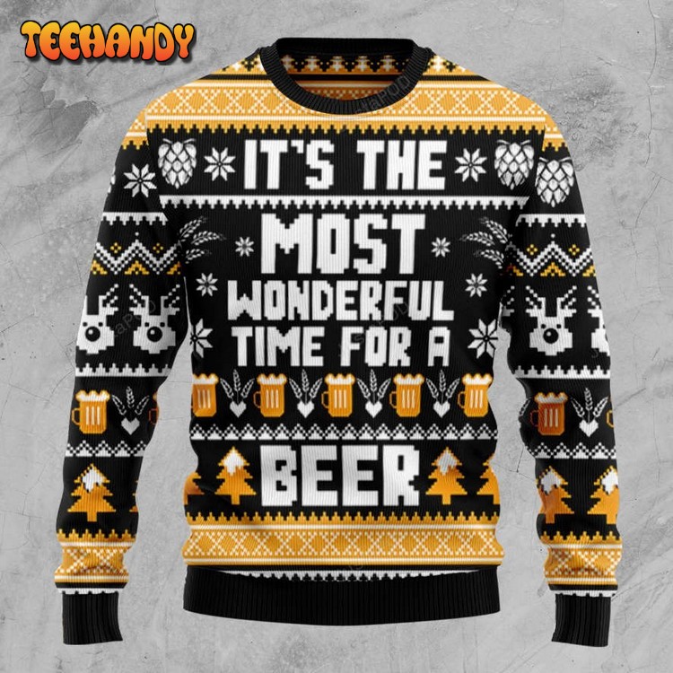 Wonderful Time For A Beer Ugly Christmas Sweater, Ugly Sweater