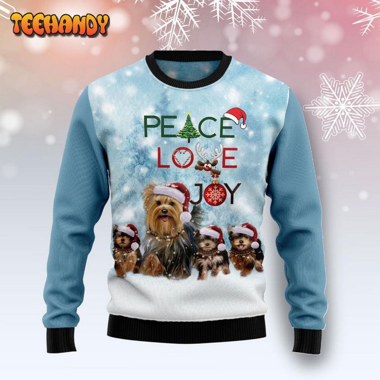 Yorkshire Terrier Peace Love Joy Ugly Christmas Sweater