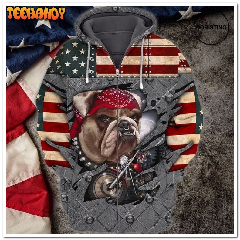 4th Of July Independence American Flag Day Bull Biker Pullover 3D Hoodie