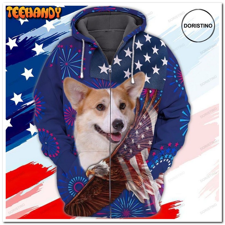 4th Of July Independence Day American Corgi Fireworks Dog Awesome Pullover 3D Hoodie