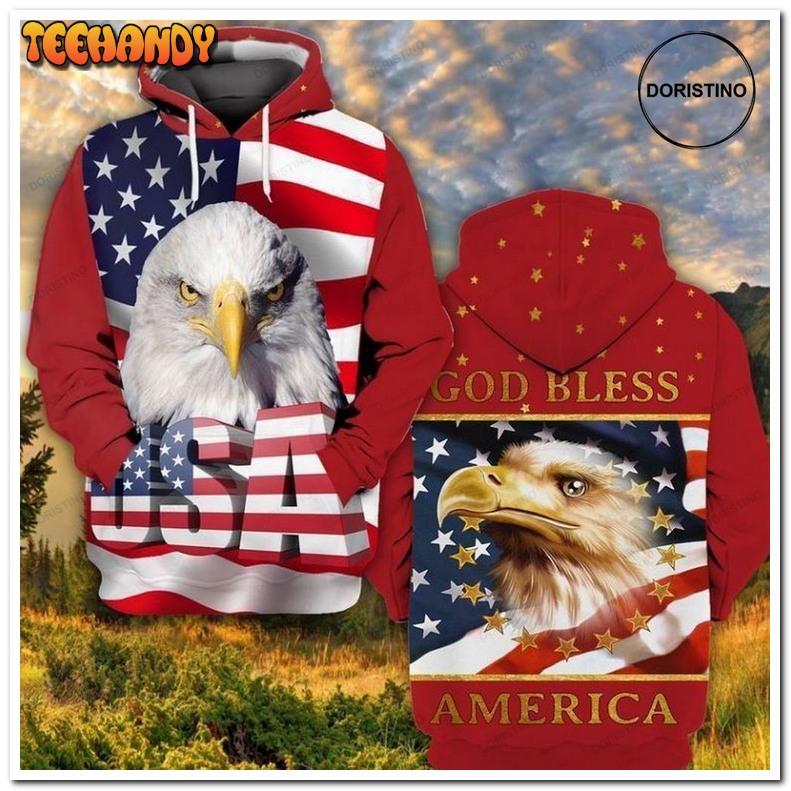 4th Of July Independence Day American Eagle God Bless Pullover 3D Hoodie