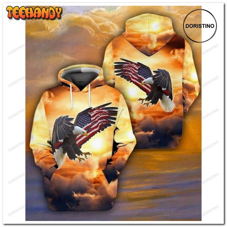 4th Of July Independence Day American Flag And Eagle Pullover 3D Hoodie