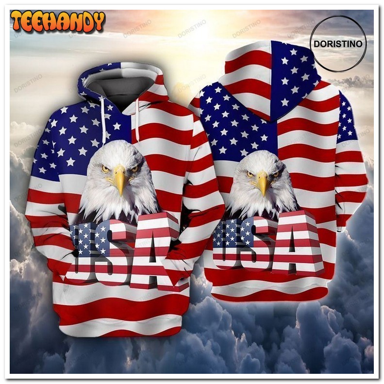 4th Of July Independence Day American Flag Eagle Awesome Pullover 3D Hoodie
