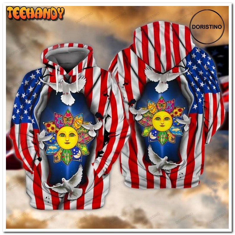 4th Of July Independence Day American Flag Hippie Pullover 3D Hoodie