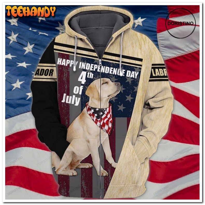 4th Of July Independence Day American Labrador Dog Pullover 3D Hoodie