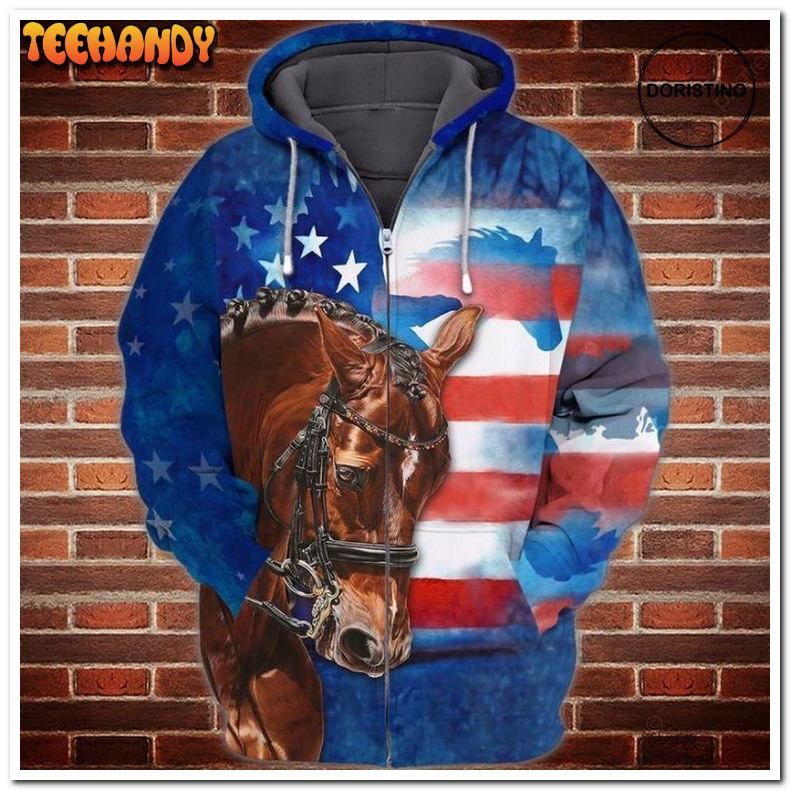 4th Of July Independence Day American Love Horse Awesome Pullover 3D Hoodie