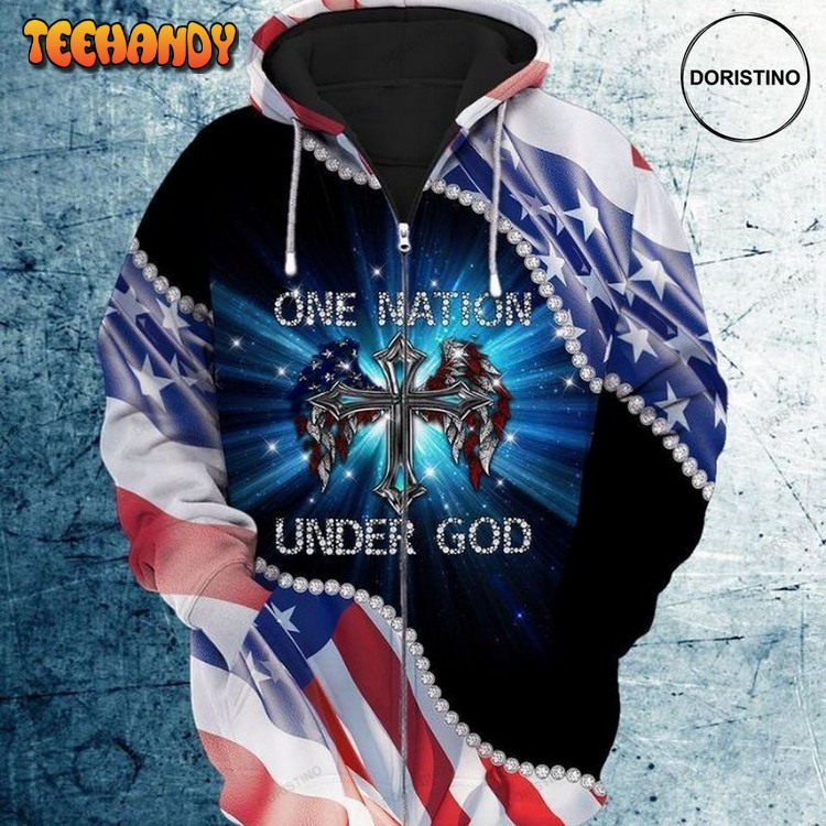 4th Of July Independence Day American One Nation Under God Pullover 3D Hoodie