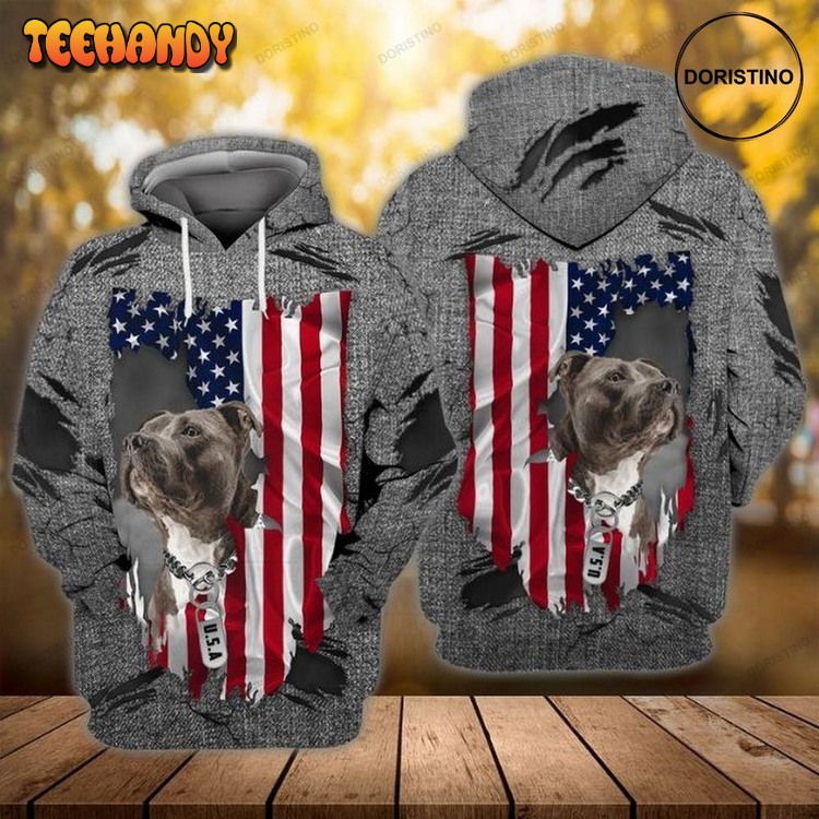 4th Of July Independence Day American Pitbull Dog Awesome Pullover 3D Hoodie