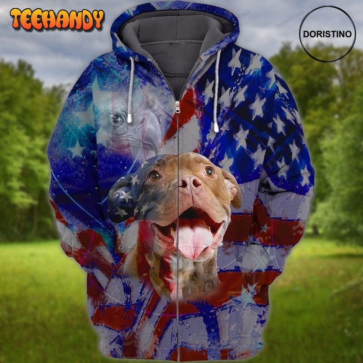 4th Of July Independence Day American Pitbull Proud Nation Pullover 3D Hoodie