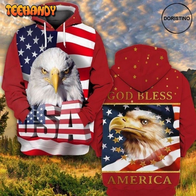 4th Of July Independence Day God Bless America Eagle Pullover 3D Hoodie