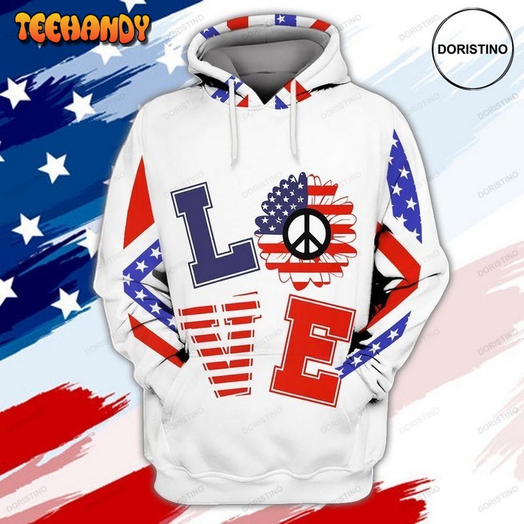 4th Of July Independence Day Love America Peace Awesome Pullover 3D Hoodie