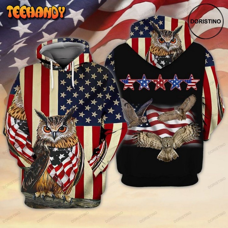 4th Of July Independence Day Owl American Flag Pullover 3D Hoodie