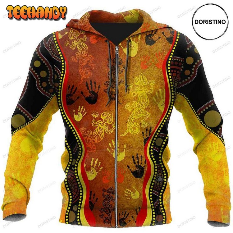 Aboriginal Australia Rock Painting Hand Lizard Art Golden Style Pullover 3D Hoodie