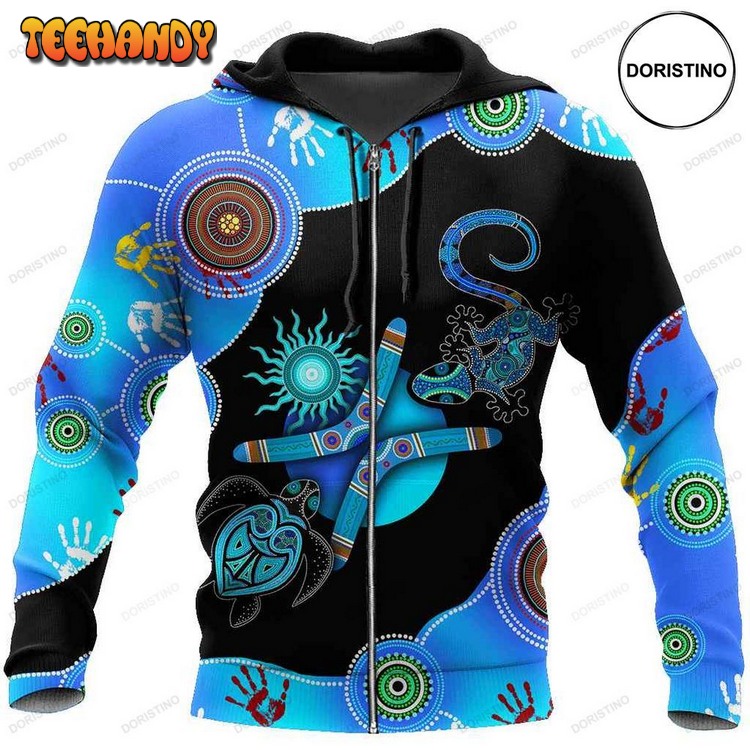 Aboriginal Naidoc Week Blue Turtle Lizard Pullover 3D Hoodie