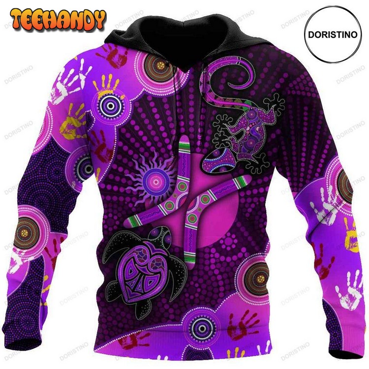 Aboriginal Naidoc Week Purple Turtle Lizard Sun Awesome Pullover 3D Hoodie