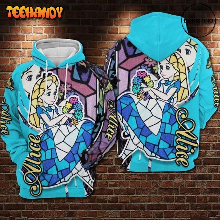 Alice In Wonderland Stained Glass Style Pullover 3D Hoodie