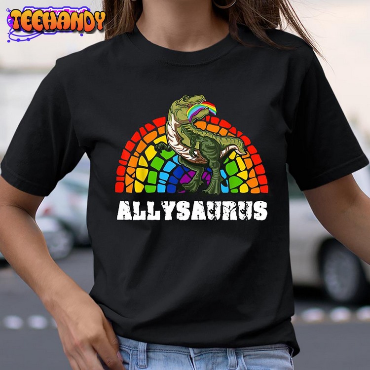 Allysaurus Dinosaur In Rainbow Flag For Ally LGBT Pride Vintage Sweatshirt