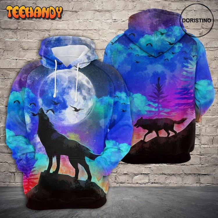 Amazing Wolf At Night Awesome Pullover 3D Hoodie