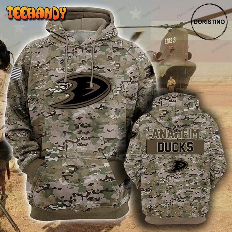 Anaheim Ducks Camouflage Veteran Cotton Pullover 3D Hoodie