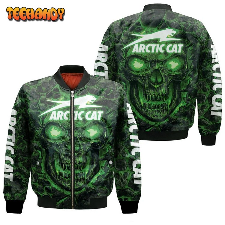 Arctic Cat Green Flame Skull 3d Jersey Bomber Jacket