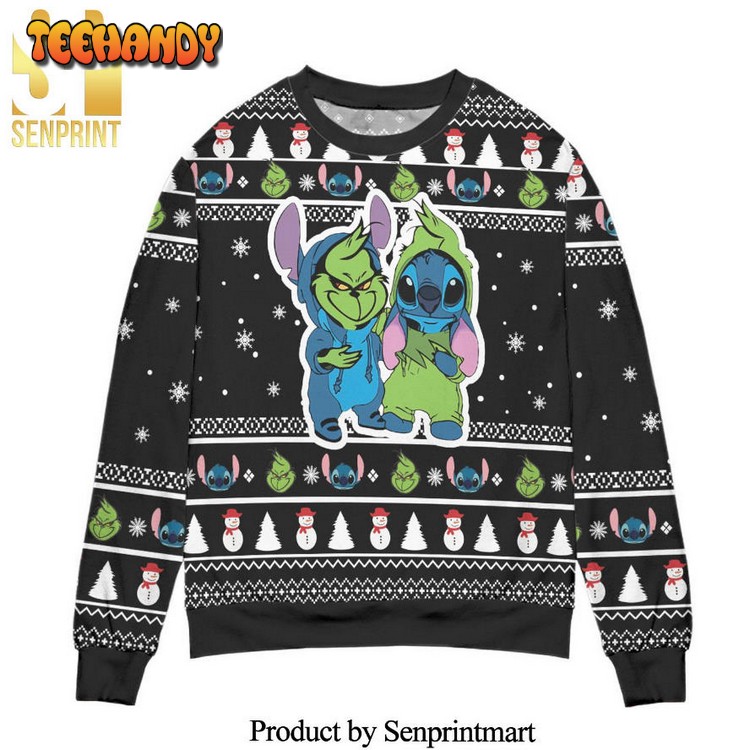 Baby Grinch And Stitch Snowman Pattern Claus Sweater