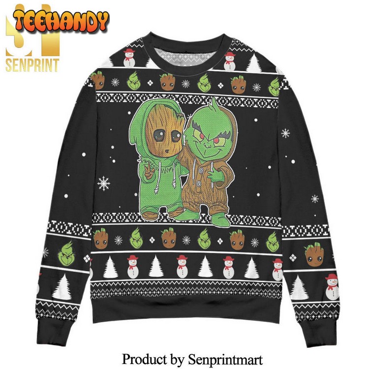 Baby Groot And Grinch Snowman Pattern Claus Sweater
