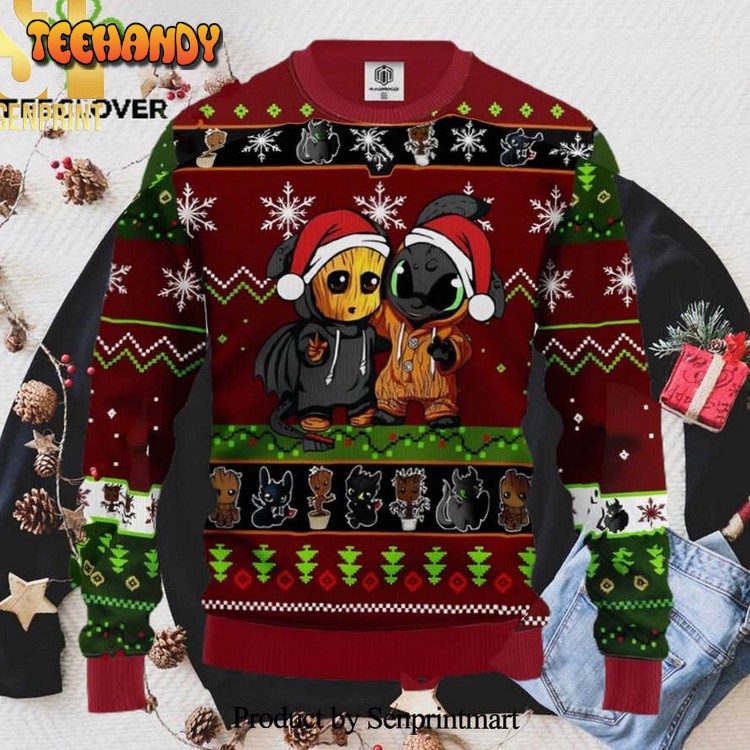 Baby Groot And Toothless Unicorn Xmas 3D Printed Sweater