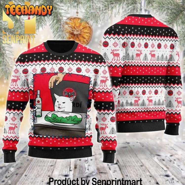 Bacardi Rum Cat Meme Xmas Time Ugly Wool Knitted Sweater