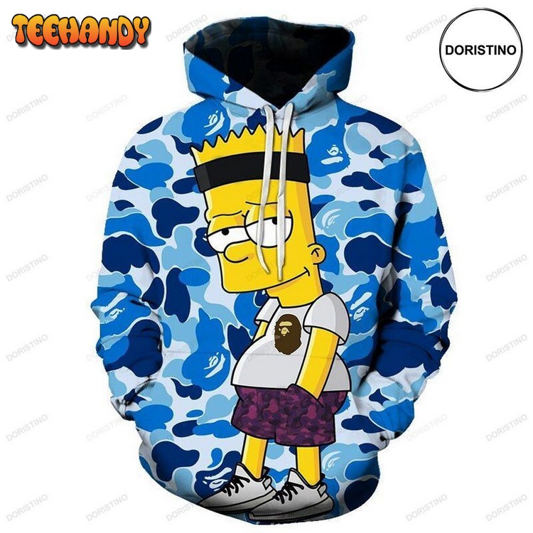 Bart Simpson Blue Camouflage Awesome Pullover 3D Hoodie