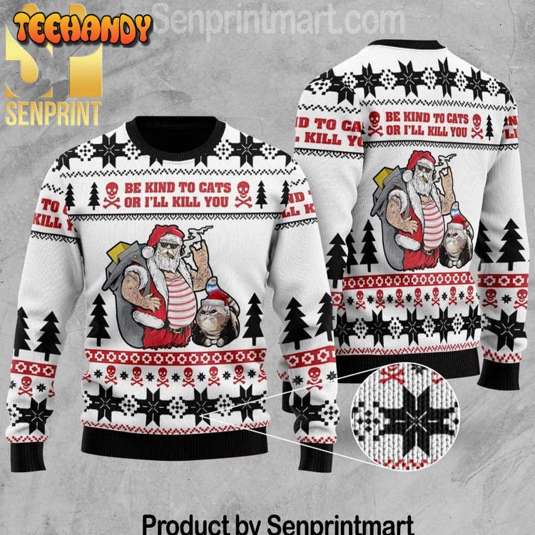 Be Kind To Cats Pattern Knit Christmas Sweater