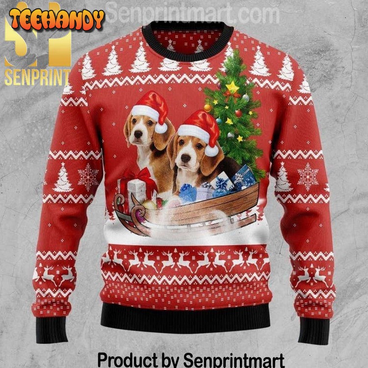 Beagle Dashing All Over Printed Christmas Knitted Wool Sweater