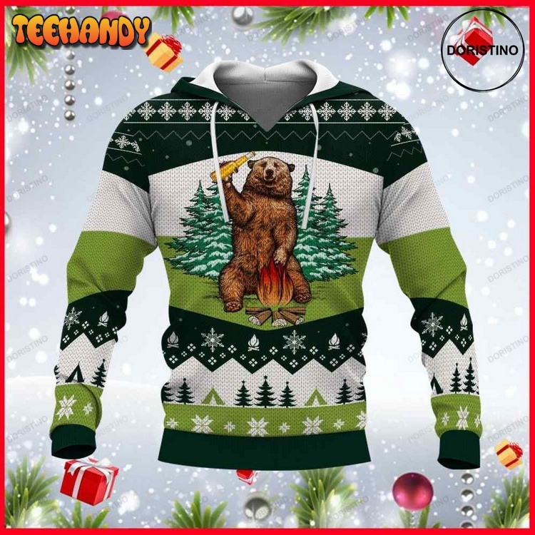 Bear Beer Campfire Awesome Pullover 3D Hoodie