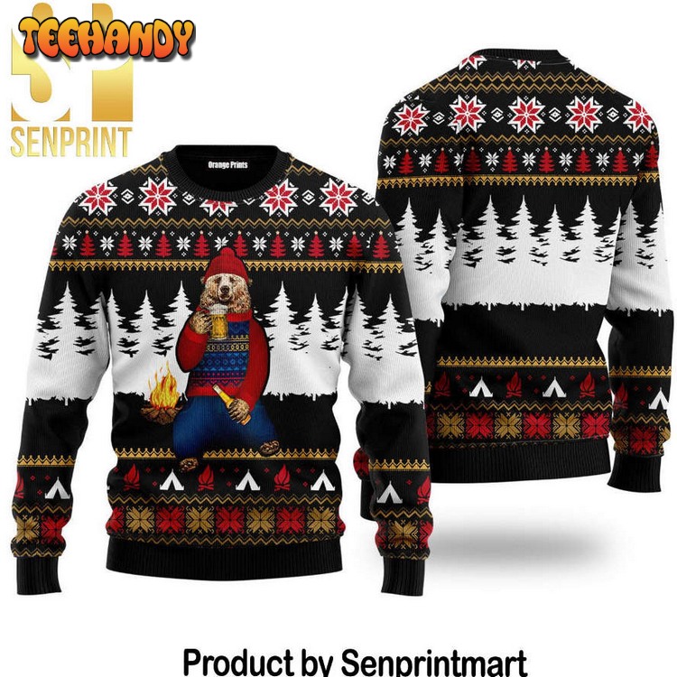 Bear Campfire Full Printing Ugly Xmas Sweater