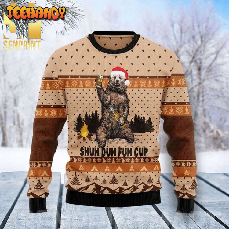 Bear Camping Christmas Shuh Duh Fuh Cup Ugly Wool Sweater