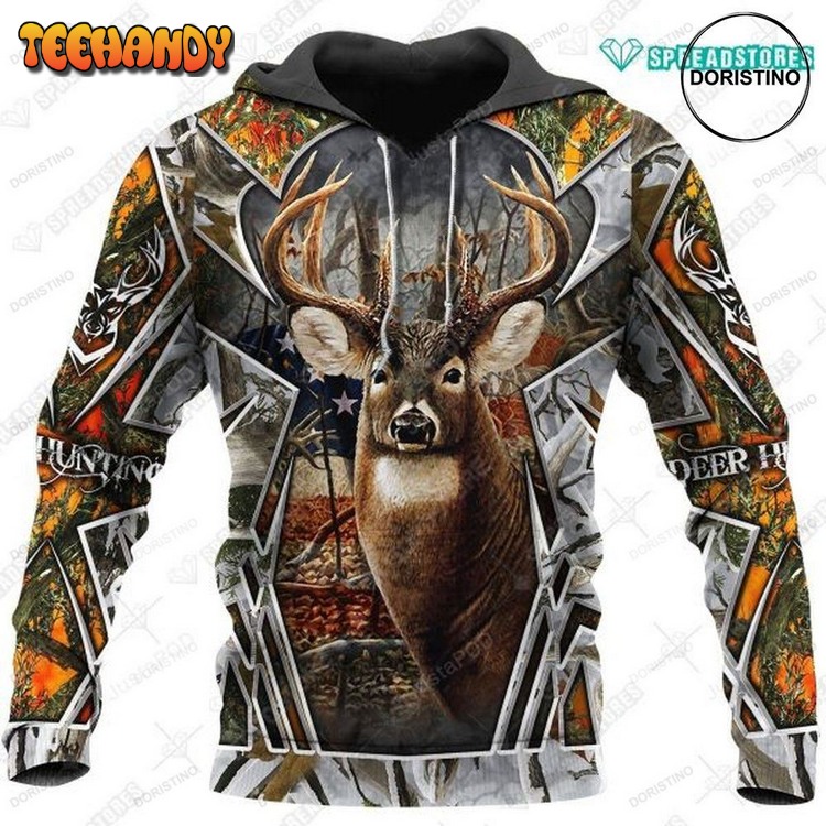 Beautiful Deer Hunting Camo All Over Print Pullover 3D Hoodie