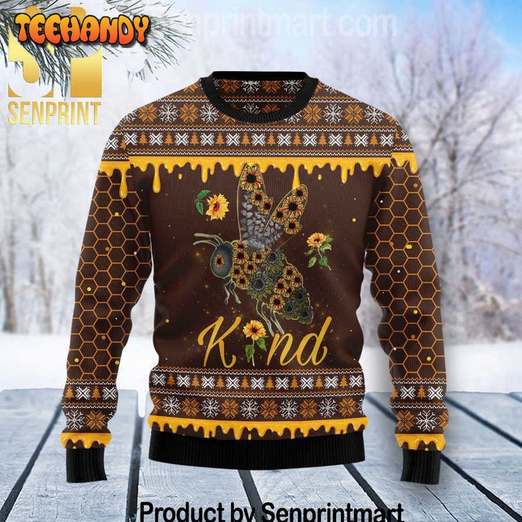 Bee Kind Sunflower Holiday Time Christmas Wool Knitted Sweater