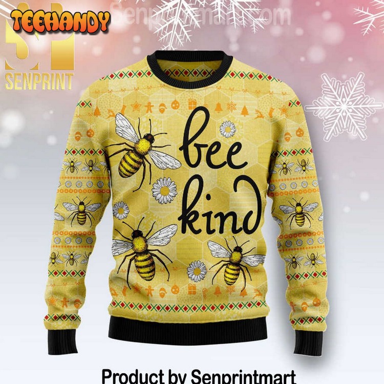 Bee Kind Xmas Gifts Full Printed Wool Ugly Christmas Sweater