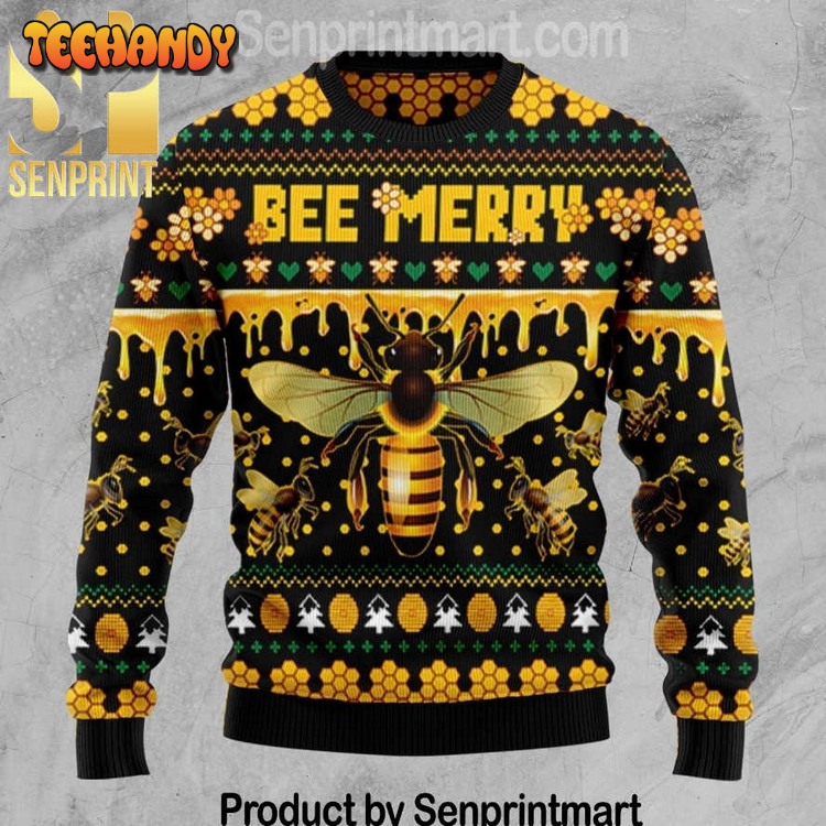 Bee Merry Holiday Time All Over Print Knitting Pattern Ugly Sweater