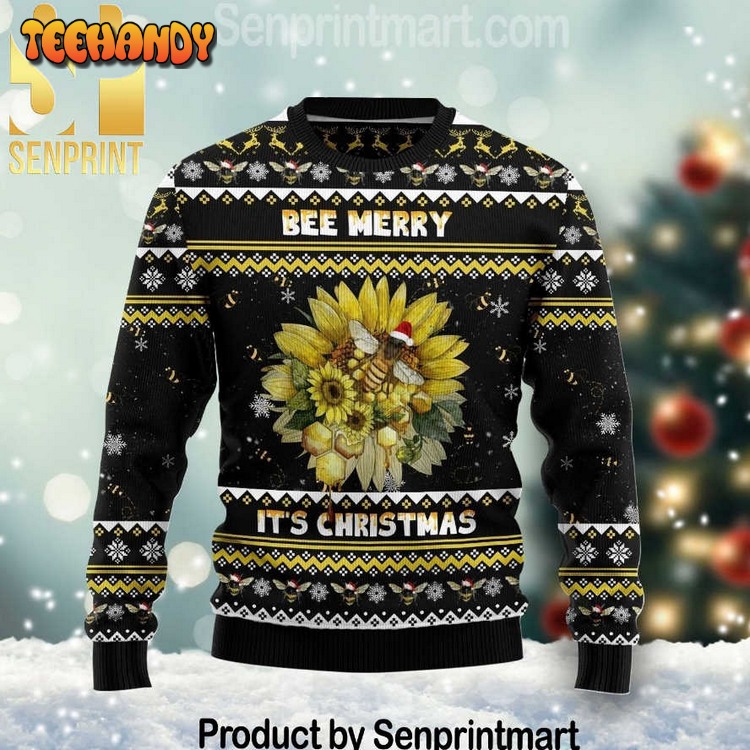 Bee Merry It’s Time Gift Ideas Pattern Ugly Knit Sweater