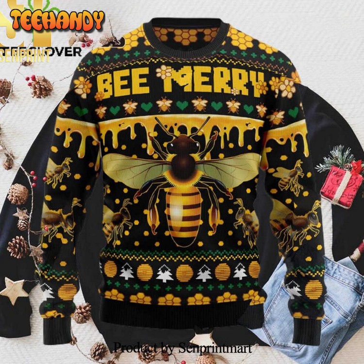 Bee Merry Xmas Ugly Xmas Wool Knitted Sweater