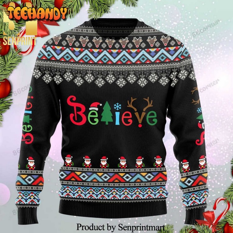 Believe Christmas Wool Knitted Ugly Xmas Sweater
