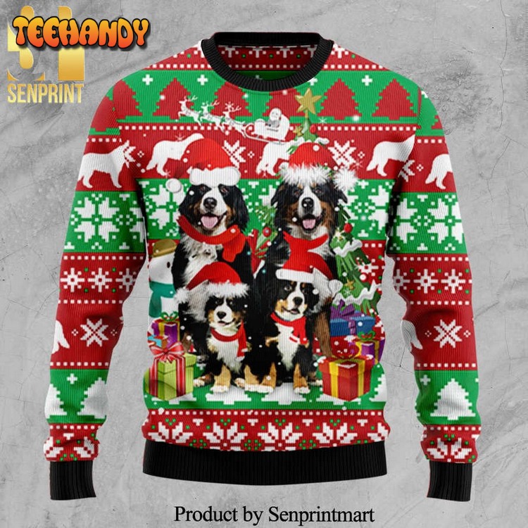 Bernese Mountain Dog Family Knitted Ugly Sweater