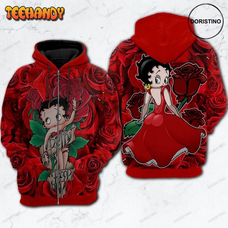 Betty Boop Gift Betty Boop With Roses Fleece Jacket Pullover 3D Hoodie