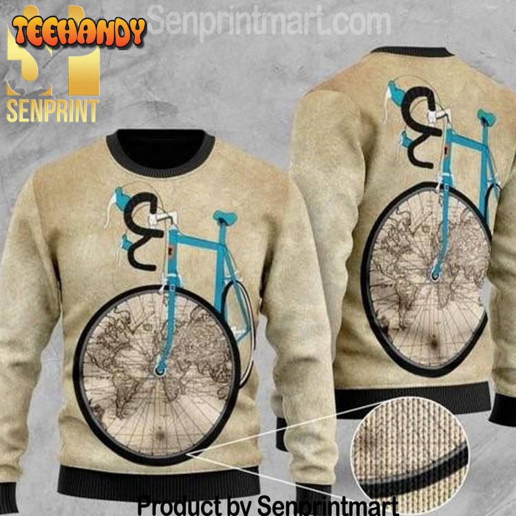 Bicycle And World Map Vacation Time Christmas Sweater