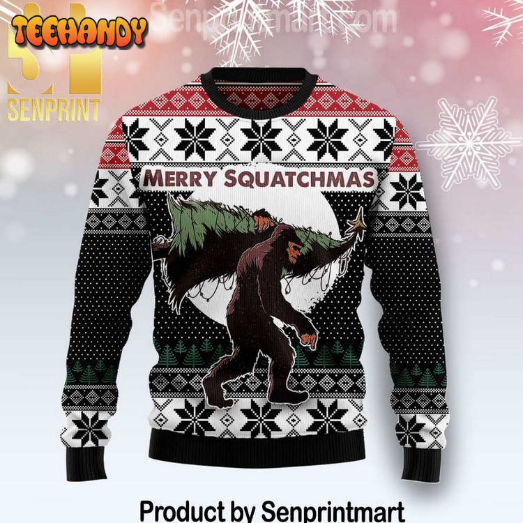 Bigfoot Squatchmas Gift Ideas Pattern Ugly Knit Sweater