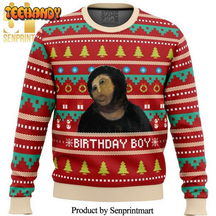 Birthday Boy Potato Jesus Knitted Ugly Christmas Sweater