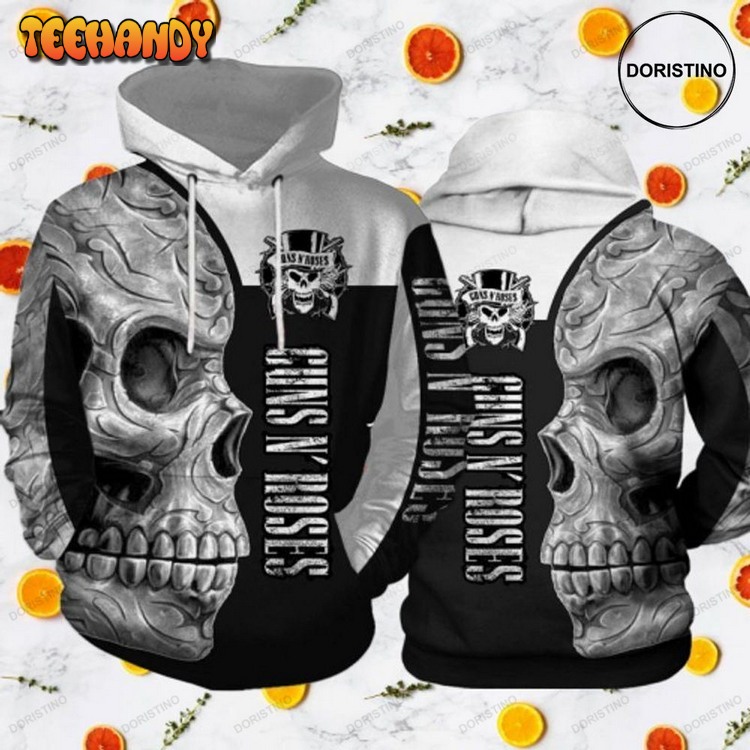 Black And White Guns N Roses Sugar Skull Pullover 3D Hoodie