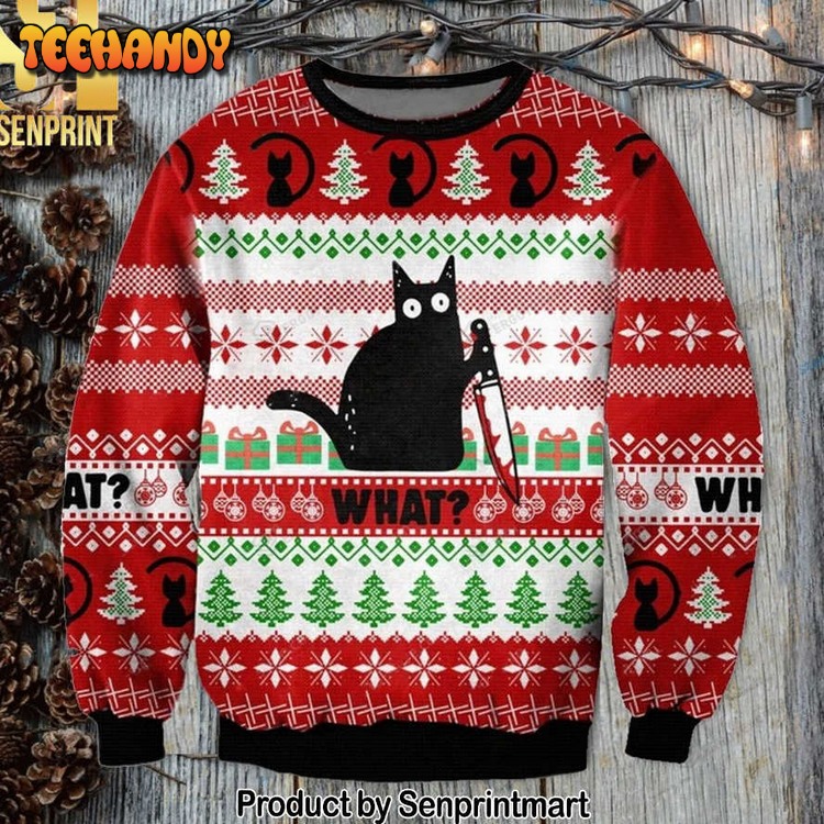 Black Cat 3D Printed Ugly Christmas Sweater